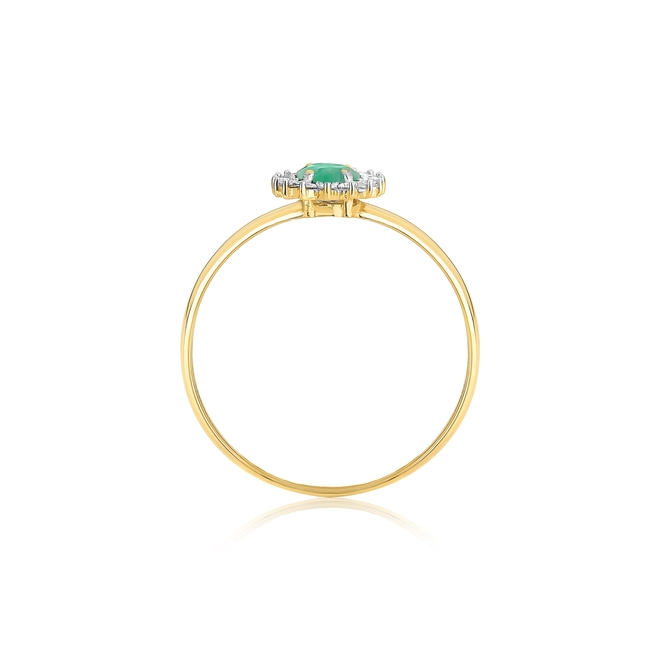 Anel Laurel gota de Esmeralda ouro 18k contorno 9pts de Diamantes 2
