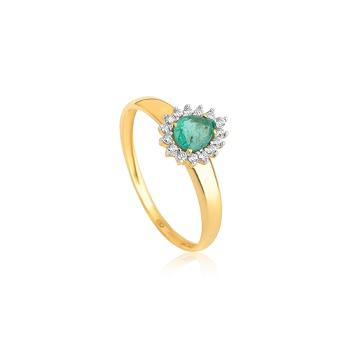 Anel Laurel gota de Esmeralda ouro 18k contorno 9pts de Diamantes
