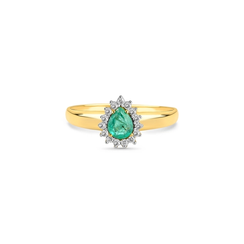Anel Laurel gota de Esmeralda ouro 18k contorno 9pts de Diamantes