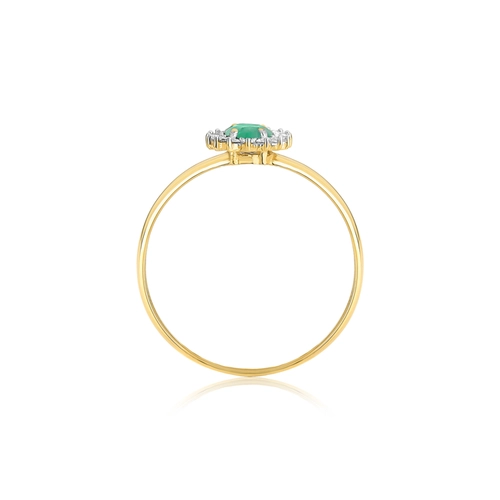 Anel Laurel gota de Esmeralda ouro 18k contorno 9pts de Diamantes
