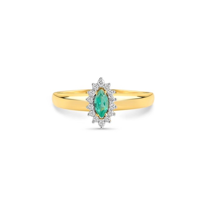 Anel Laurel navete de Esmeralda ouro 18k com 8,4pts de Diamantes 3