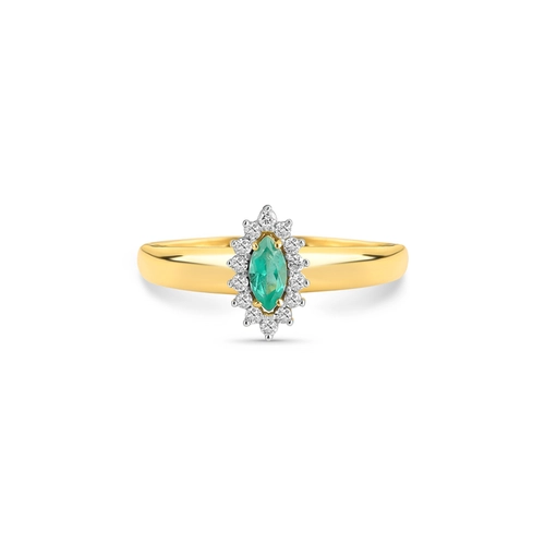 Anel Laurel navete de Esmeralda ouro 18k com 8,4pts de Diamantes