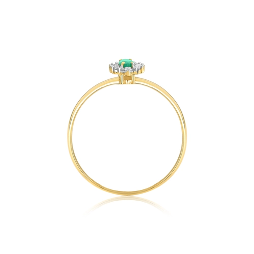 Anel Laurel navete de Esmeralda ouro 18k com 8,4pts de Diamantes