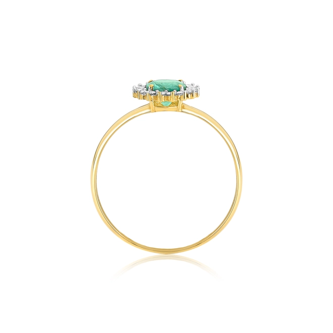 Anel Laurel gema redonda de Esmeralda ouro 18k com 9,6pts de Diamantes 2