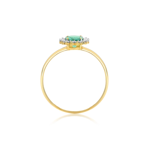 Anel Laurel gema redonda de Esmeralda ouro 18k com 9,6pts de Diamantes