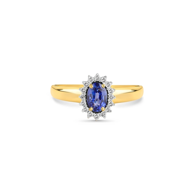 Anel Laurel gema oval de Safira azul ouro 18k com 9,6pts de Diamantes 3