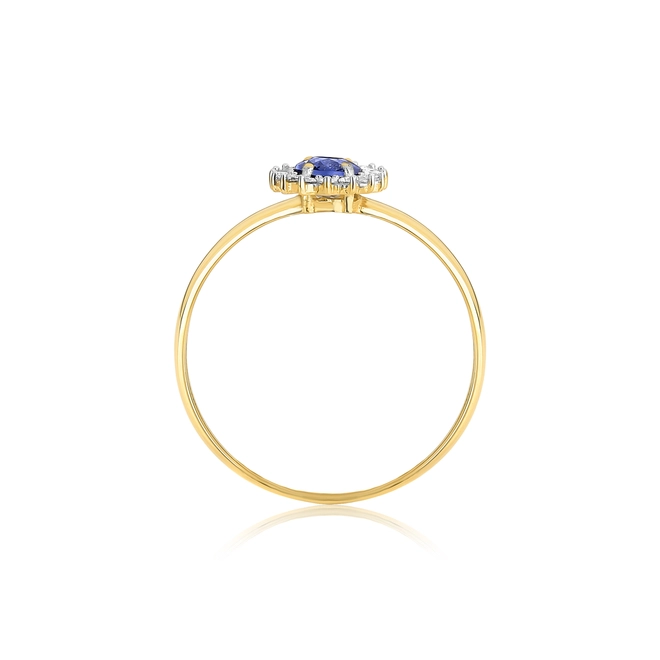 Anel Laurel gema oval de Safira azul ouro 18k com 9,6pts de Diamantes 2