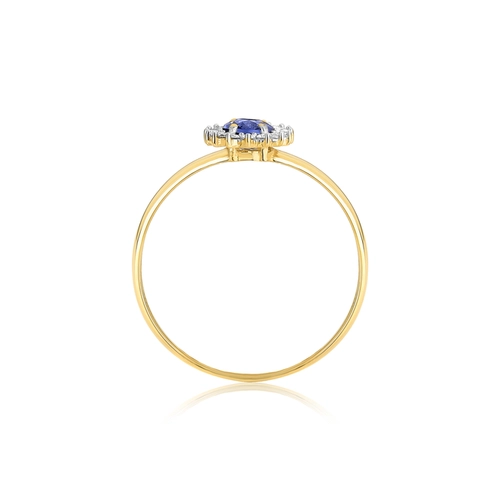 Anel Laurel gema oval de Safira azul ouro 18k com 9,6pts de Diamantes