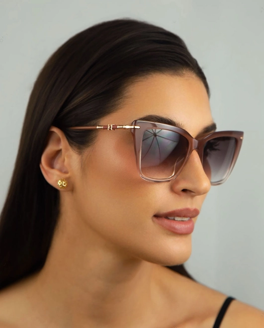 Óculos de Sol Carolina Herrera HER 0351/G/S FWM 543X S Acetato Nude com lentes na cor Rosa Degradê 5