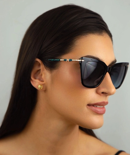 Óculos de Sol Carolina Herrera HER 0351/G/S G8J 5417 S Acetato Preto e Azul Mesclado com lentes na cor Cinza Degradê