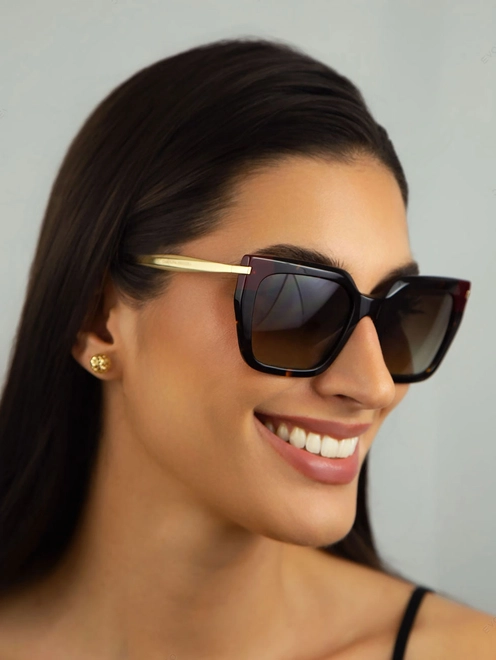 Óculos de Sol Carolina Herrera HER 0348/S 086 55HA S Acetato Marrom Mesclado com lentes na cor Marrom Degradê 5