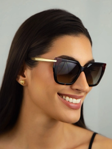 Óculos de Sol Carolina Herrera HER 0348/S 086 55HA S Acetato Marrom Mesclado com lentes na cor Marrom Degradê