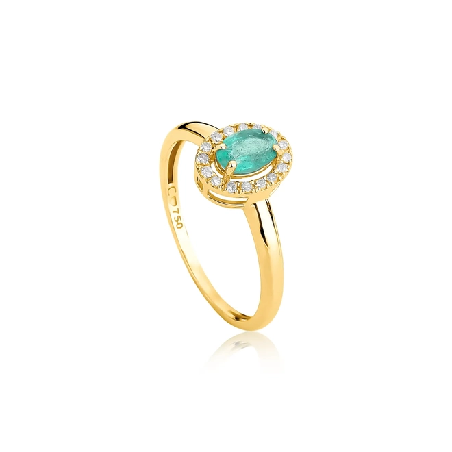 Anel Le Luxe gema oval de Esmeralda ouro 18k contorno de 11pts de Diamantes 1