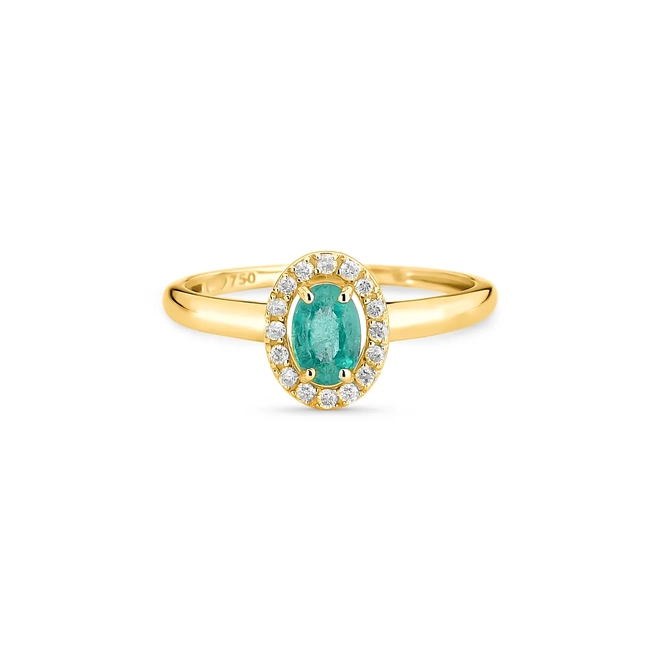 Anel Le Luxe gema oval de Esmeralda ouro 18k contorno de 11pts de Diamantes 3
