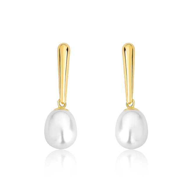 Brinco pingente gota alongada ouro 18k com gota de Pérola de Arroz 1