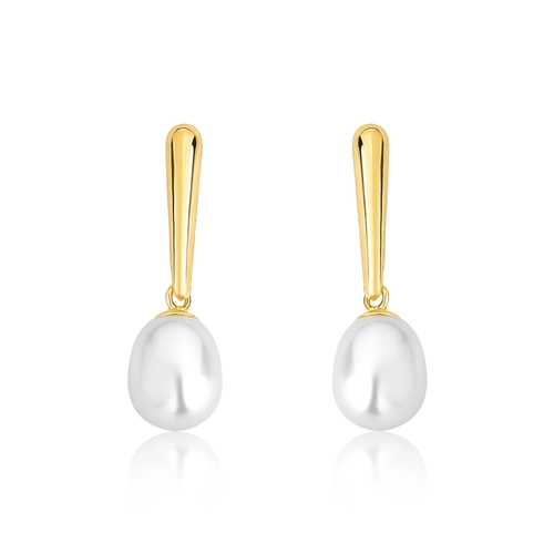 Brinco pingente gota alongada ouro 18k com gota de Pérola de Arroz