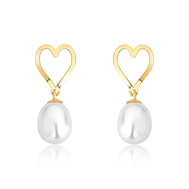 Brinco coração vazado ouro 18k pingente gota de Pérola de Arroz 1