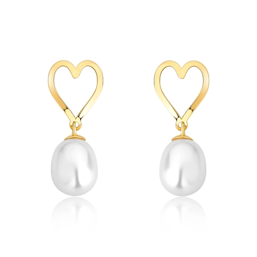 Brinco coração vazado ouro 18k pingente gota de Pérola de Arroz