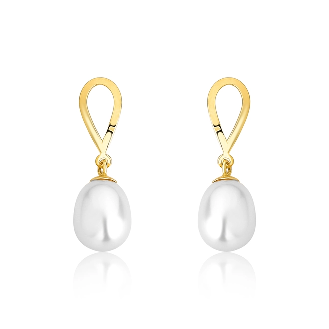 Brinco gota vazada ouro 18k com pingente gota de Pérola de Arroz 1
