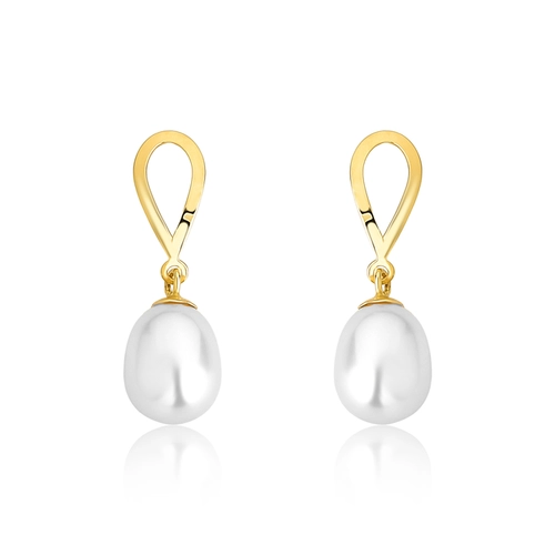 Brinco gota vazada ouro 18k com pingente gota de Pérola de Arroz