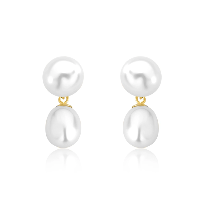 Brinco pingente Pérola botão ouro 18k com gota de Pérola de Arroz 1