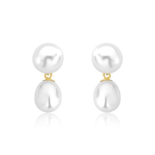 Brinco pingente Pérola botão ouro 18k com gota de Pérola de Arroz