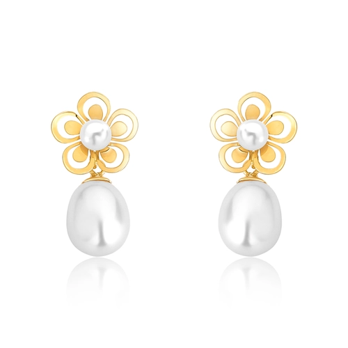 Brinco flor com Pérola botão ouro 18k pingente gota de Pérola de Arroz