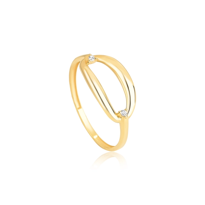 Anel oval vazado ouro 18k tubo polido 1