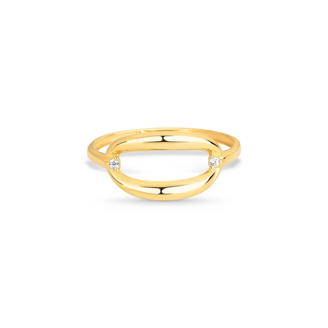 Anel oval vazado ouro 18k tubo polido 3