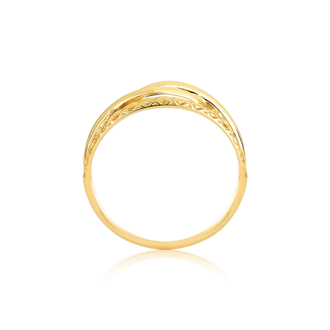 Anel três aros dois telados ouro 18k e um fio tubular cruzado 2