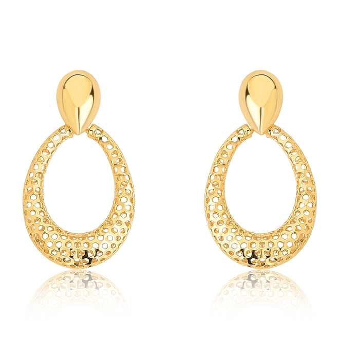 Brinco pingente gota polida ouro 18k e gota telada 1