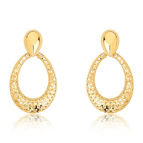Brinco pingente gota polida ouro 18k e gota telada