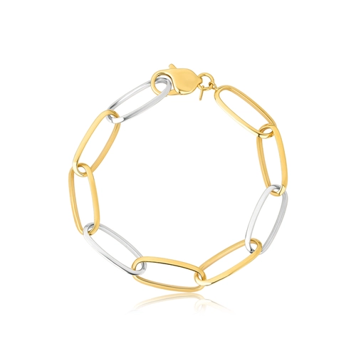 Pulseira Essentia Chain elos ovais alongados de ouro amarelo e branco 18k fecho mosquetão 18CM
