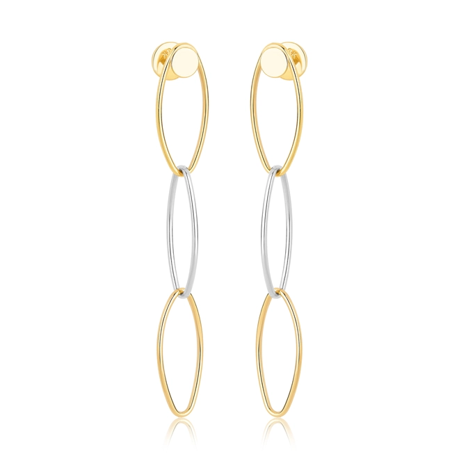 Brinco Essentia Chain pingente ouro amarelo e branco 18k com três elos ovais polidos 1