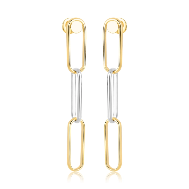 Brinco Essentia Chain pingente ouro branco e amarelo 18k três elos retangulares polidos 1