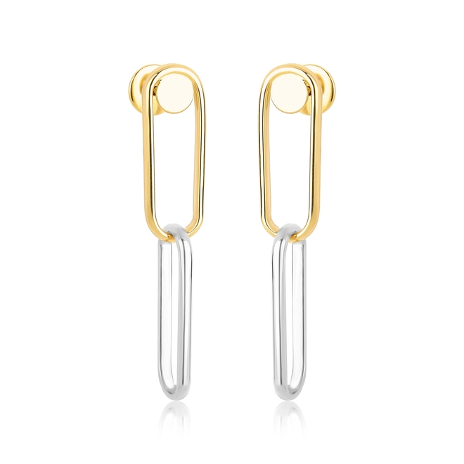 Brinco Essentia Chain pingente em ouro amarelo e branco 18k com dois elos retangulares polidos 1