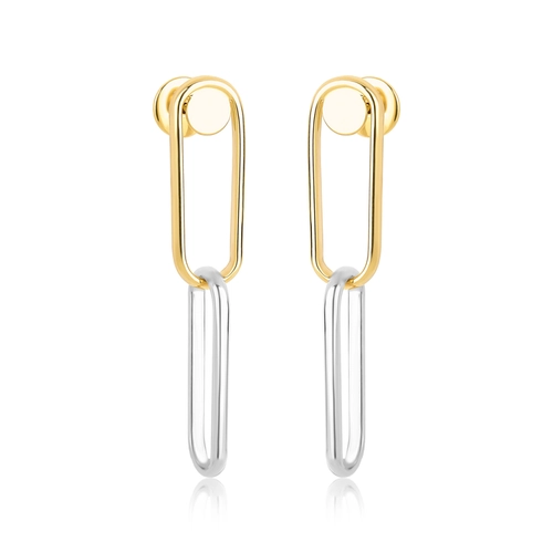 Brinco Essentia Chain pingente em ouro amarelo e branco 18k com dois elos retangulares polidos