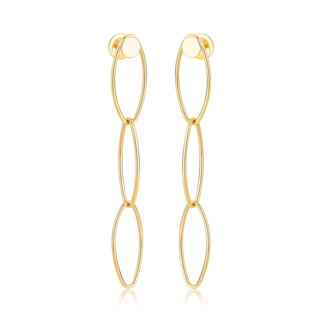 Brinco Essentia Chain pingente ouro 18k três elos ovais polidos 1