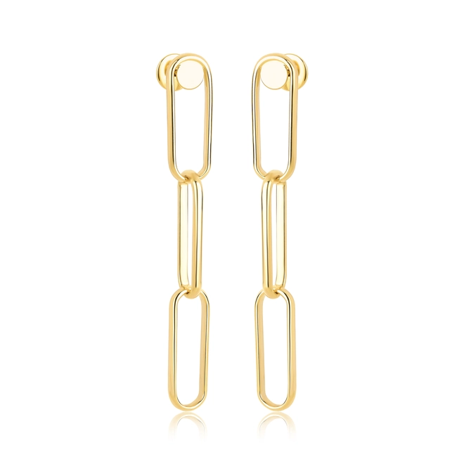 Brinco Essentia Chain pingente ouro 18k três elos retangulares polidos 1