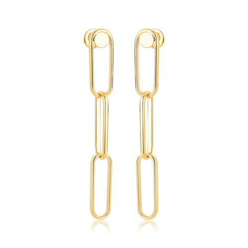 Brinco Essentia Chain pingente ouro 18k três elos retangulares polidos