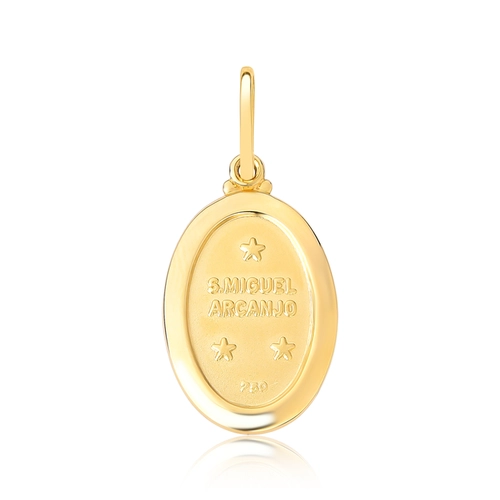 Pingente medalha oval ouro 18k ornato de São Miguel Arcanjo