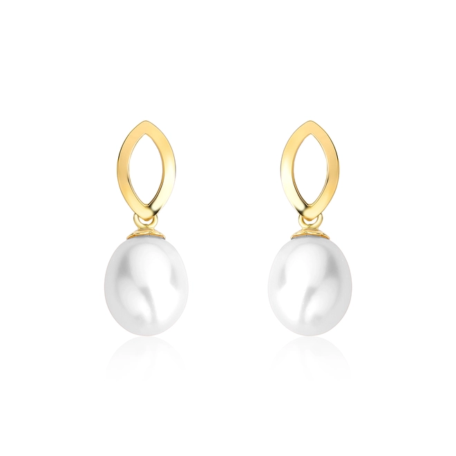 Brinco navete vazado ouro 18k pingente gota Pérola de Arroz 1