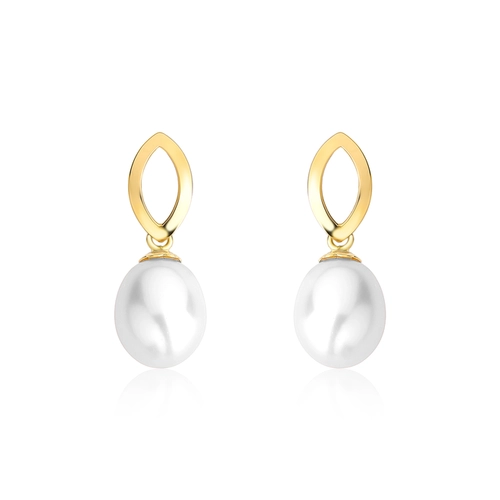 Brinco navete vazado ouro 18k pingente gota Pérola de Arroz