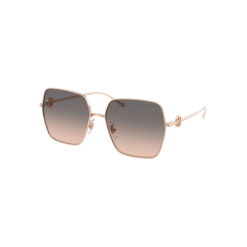 Óculos de Sol Tory Burch 0TY6118D 3358G958 Metal Rose com lentes na cor Castanho Degradê