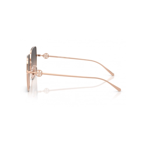 Óculos de Sol Tory Burch 0TY6118D 3358G958 Metal Rose com lentes na cor Castanho Degradê