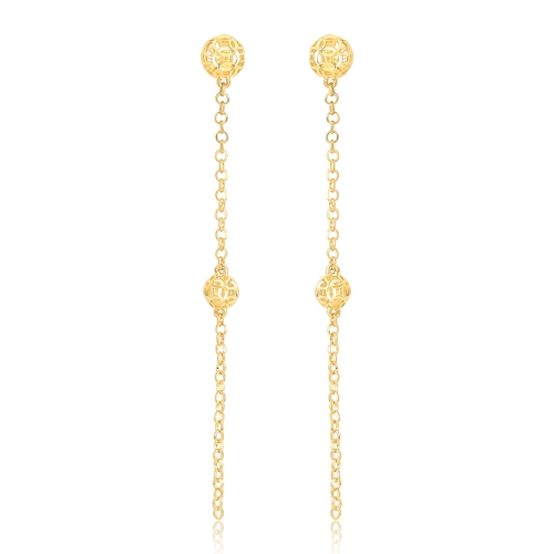 Brinco pingente corrente ouro 18k com bolas renda filigrana diamantada