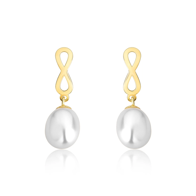 Brinco infinito vazado ouro 18k com gota Pérola de Arroz 1