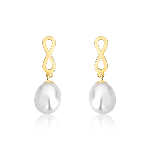 Brinco infinito vazado ouro 18k com gota Pérola de Arroz