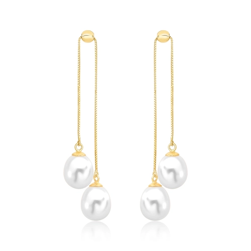 Brinco pingente corrente veneziana ouro 18k com gotas de Pérola de Arroz