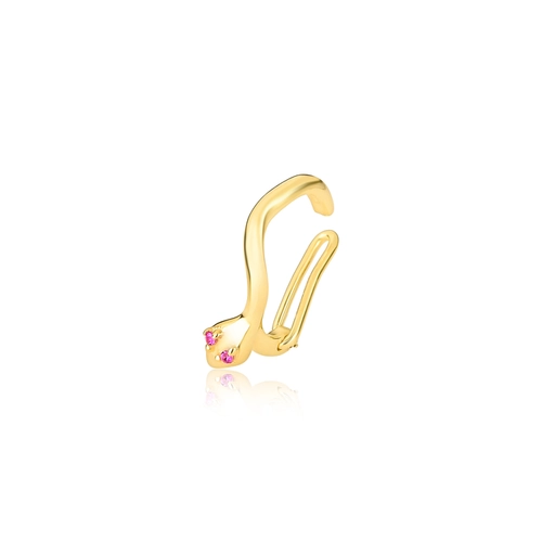 Piercing de orelha For me Serpent gancho prata 925 dourada com olhos de Zircônias vermelhas